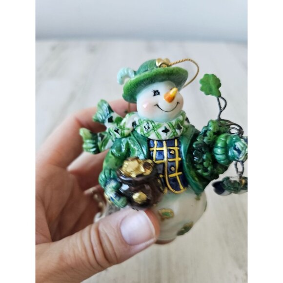 St Patrick's Day snowman ornament set candy green tree velvet - Picture 9 of 14